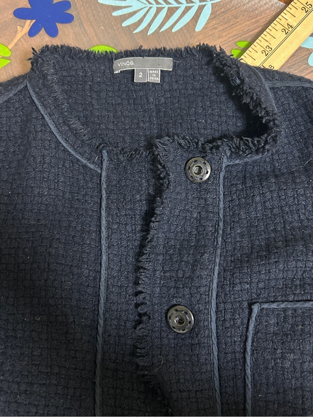 Vince Navy Textured Tweed Button-Front Jacket
